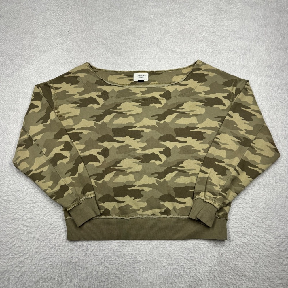 American Eagle Soft Green Camo Sweater Sweatshirt Wide Neck Women's Size‎ XS